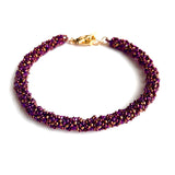 Beaded Rope Bracelet - Red/Purple/Bronze
