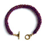 Beaded Rope Bracelet - Red/Purple/Bronze