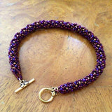 Beaded Rope Bracelet - Red/Purple/Bronze