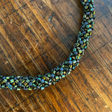 Chunky Beaded Rope Necklace in Green/Bronze
