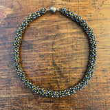 Chunky Matte Bronze & Blue Beaded Rope Necklace