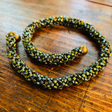 Chunky Beaded Rope Necklace in Green/Bronze