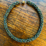 Chunky Beaded Rope Necklace in Green/Bronze