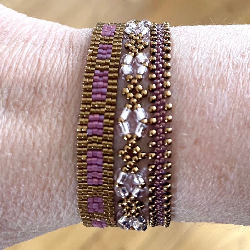 Deco-inspired Rose/Blush/Bronze stack of three Bracelets