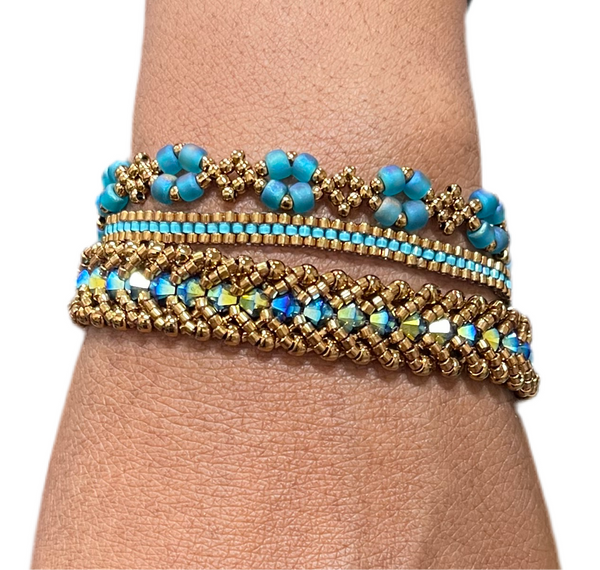 Flat Spiral Stack of Three Bracelets - Turquoise/Bronze