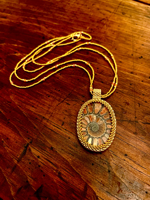 Ammonite with Sunstone Statement Necklace