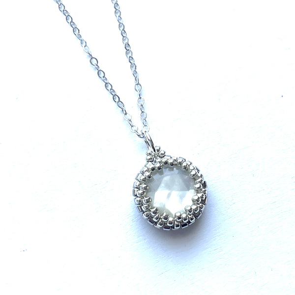 Dainty Round Mother of Pearl Pendant - Silver Setting