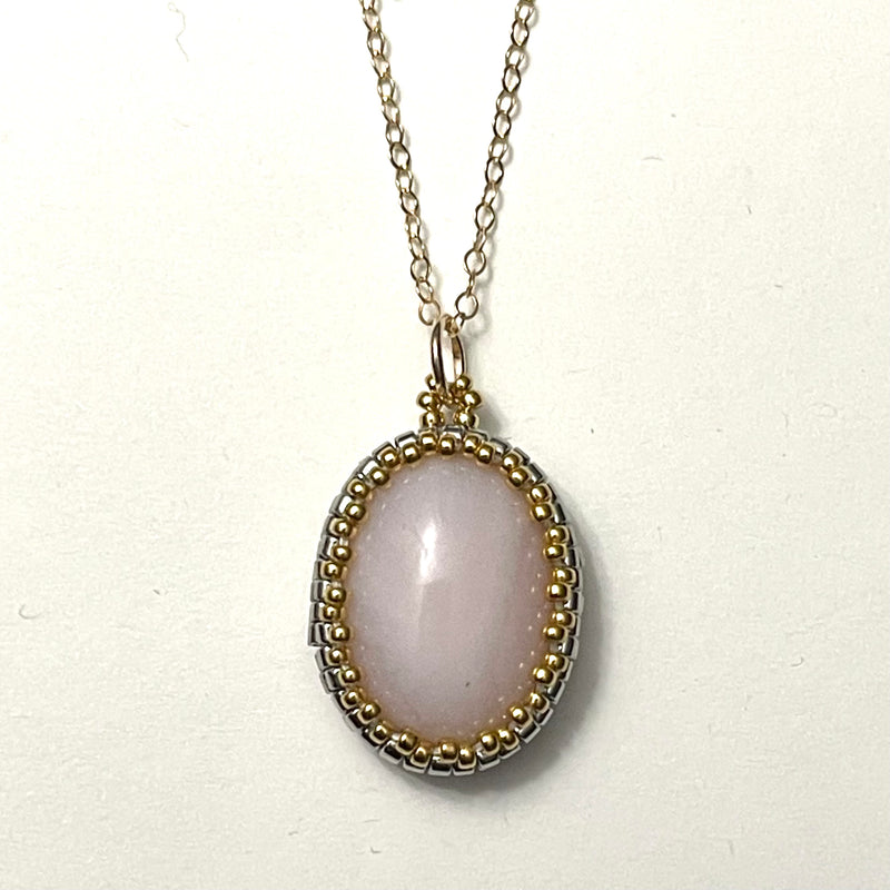 Peruvian Pink Opal Pendant in Two-Tone Setting