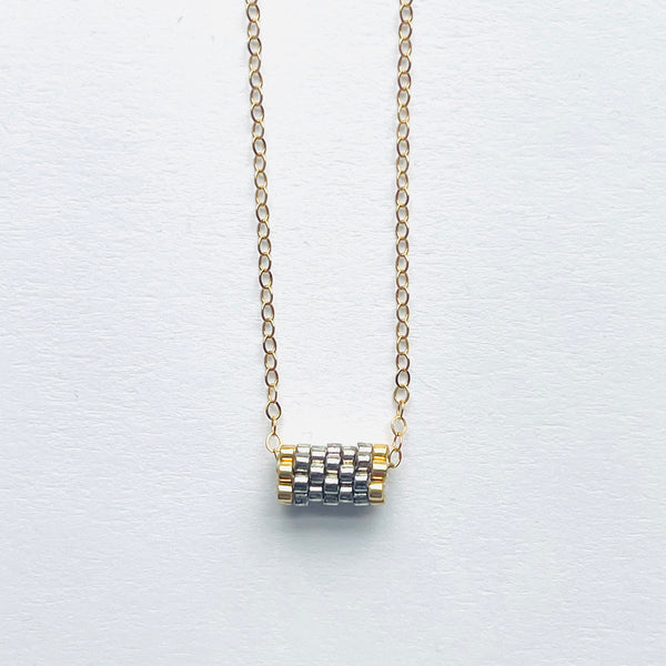 Minimalist Beaded Tube Pendant Necklace