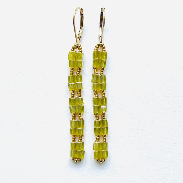 Lime Green & Gold Ladder Earrings