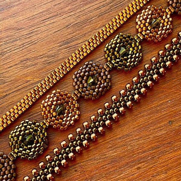 Hexagon Olive/Bronze Stack of Three Bracelets