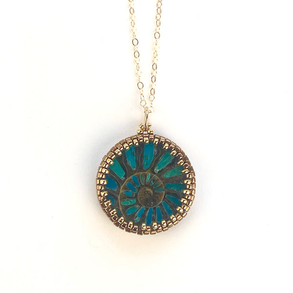 Ammonite Pendant with Peruvian Opalina