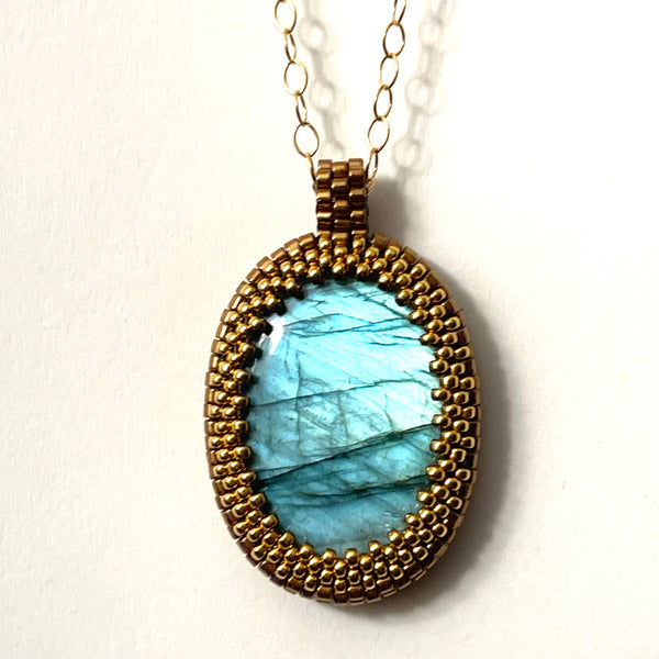 Oval Labradorite Pendant Necklace - OOAK