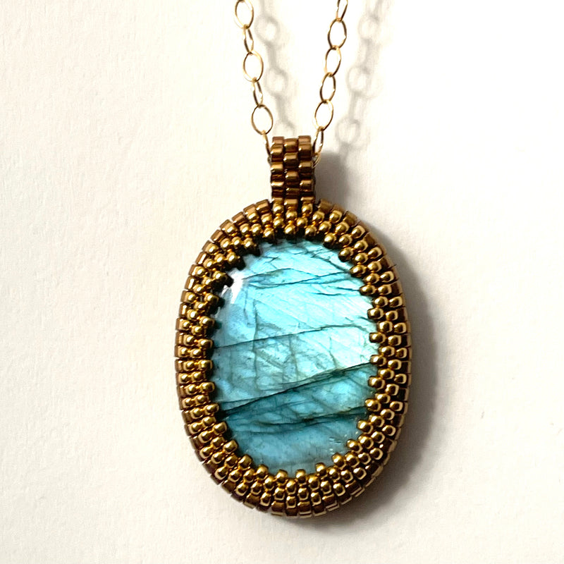 Oval Labradorite Pendant Necklace - OOAK