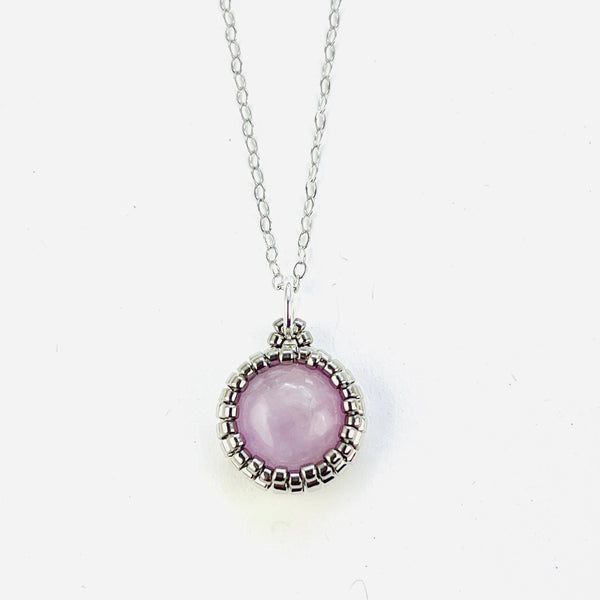 Dainty Round Kunzite Pendant - Silver