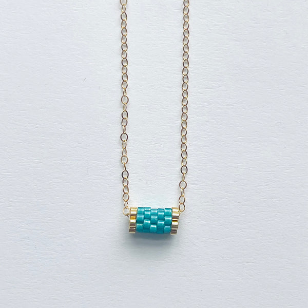 Minimalist Beaded Tube Pendant Necklace