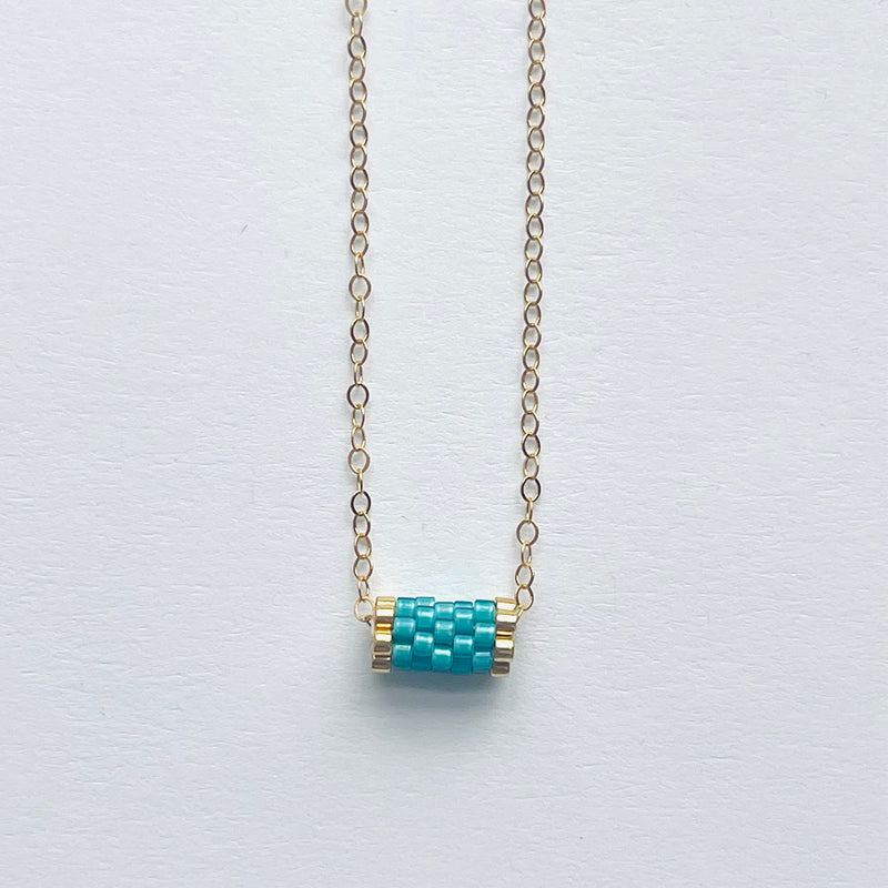 Minimalist Beaded Tube Pendant Necklace