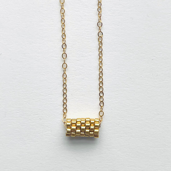 Minimalist Beaded Tube Pendant Necklace