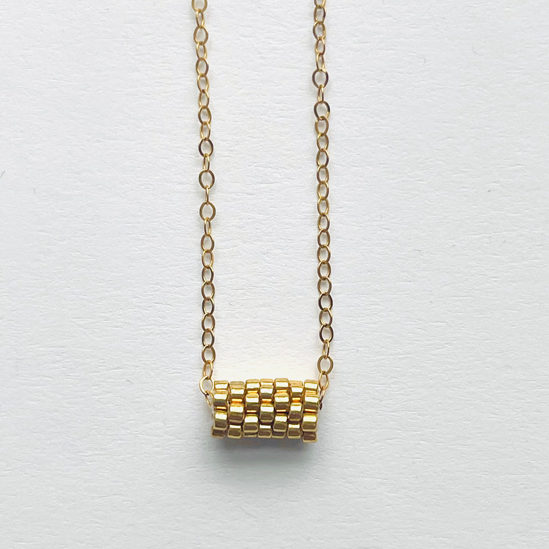 Minimalist Beaded Tube Pendant Necklace
