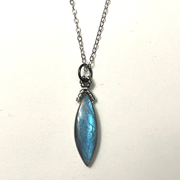 Dainty Marquise Labradorite Pendant with silver setting