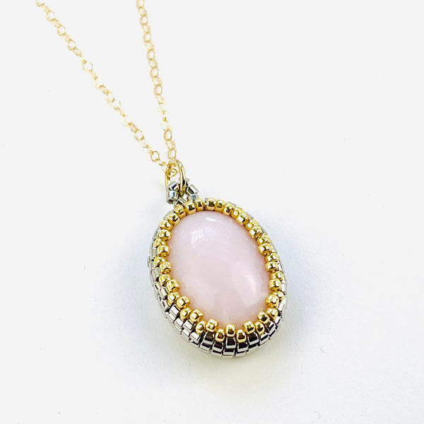 Peruvian Pink Opal Pendant in Two-Tone Setting