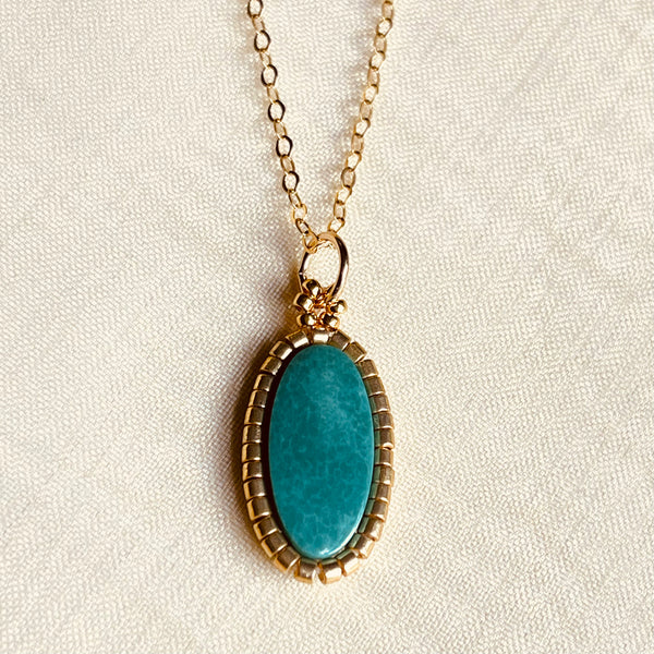 Dainty Turquoise Oval Pendant Necklace