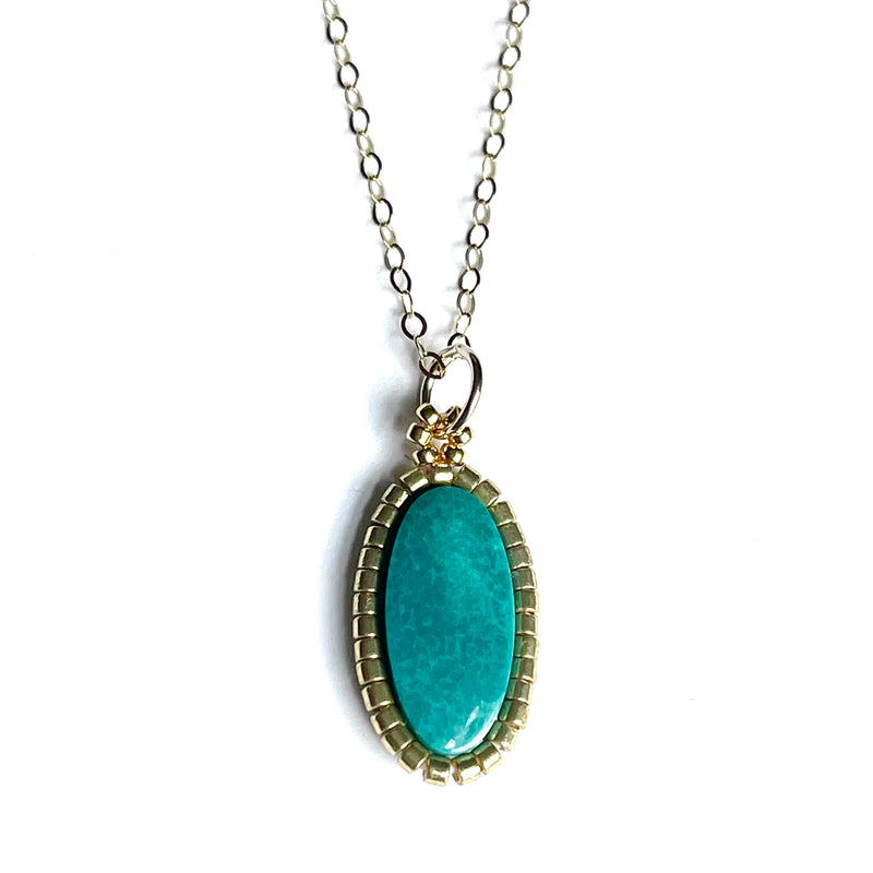 Dainty Turquoise Oval Pendant Necklace