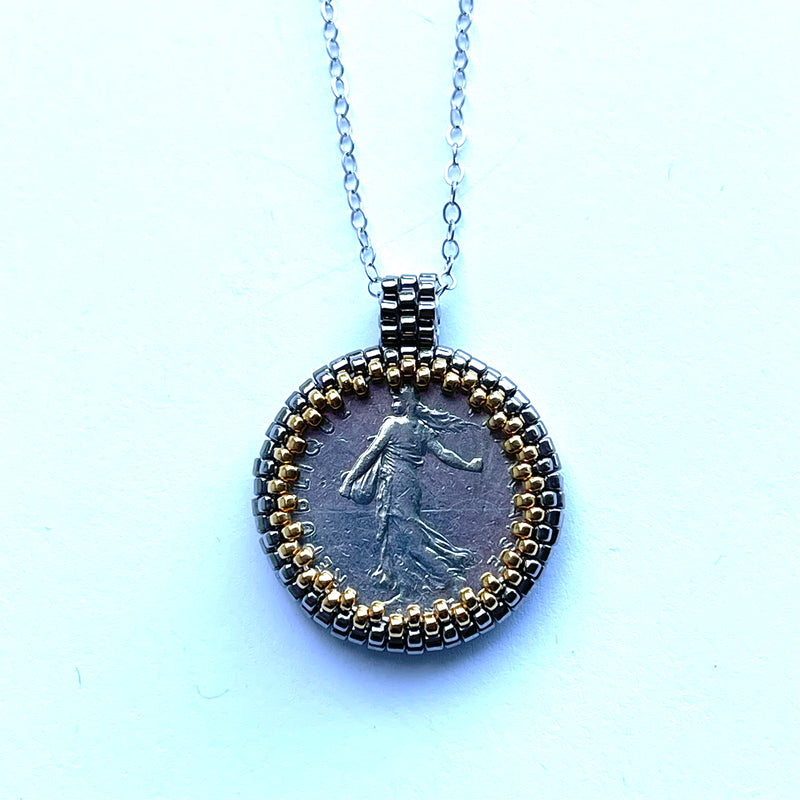 Upcycled 1/2 French Franc Coin Pendant