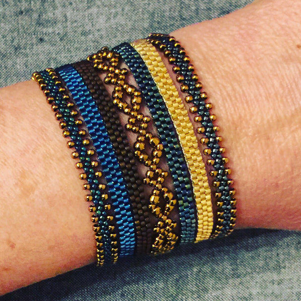 Boho 7pc Stacking Bracelets - Blue & Gold