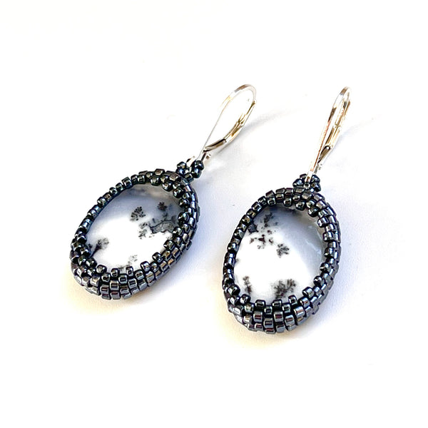 Dendritic Opal Oval Earrings